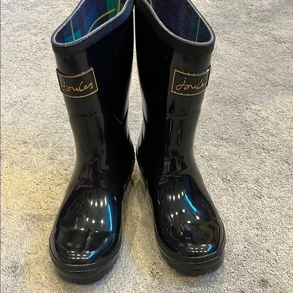 Joules Kelly Welly Black Glossy Rain Boots with Buckle US 5 UK 3